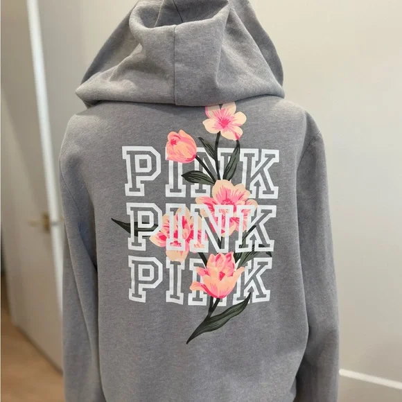 PINK Victoria's Secret Women's Floral Gray Hoodie - Picture 5 of 6